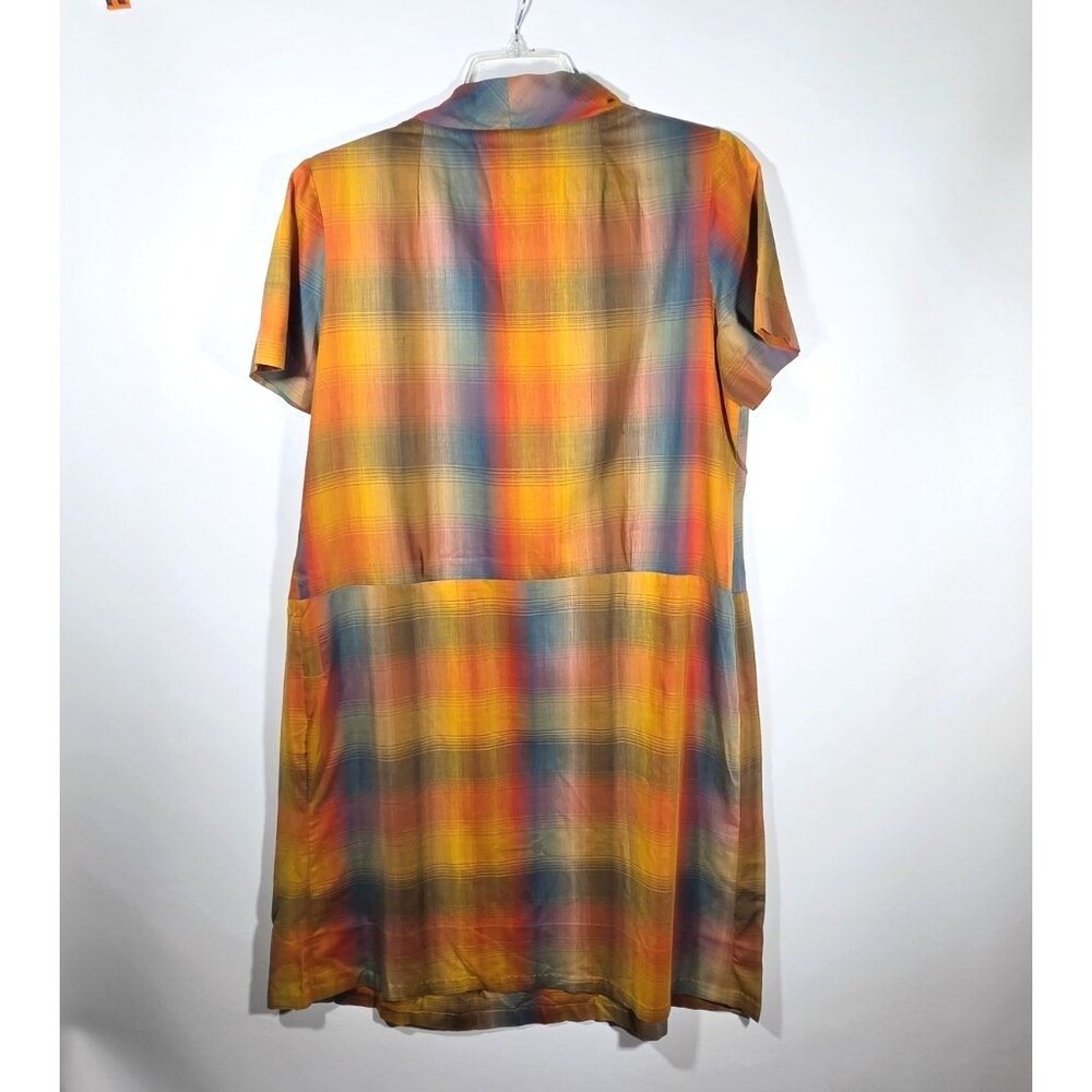 VTG 60s 70s Rainbow Plaid Shift Dress Side Button Mod Shirtdress WhimsiGoth XL - Picture 2 of 7
